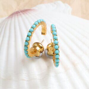 Julie Vos Gold Juliet Turquoise Blue Small Hoop Earrings